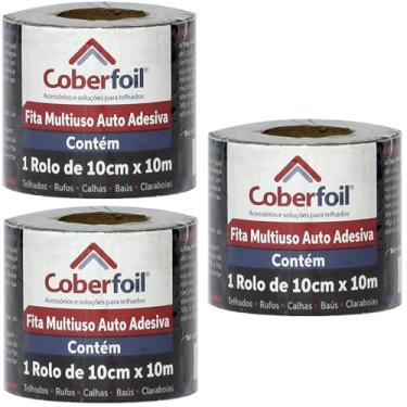 Imagem de Kit 3 Rolos de Manta Asfáltica Multiuso Metalizada 10cmx10m Auto Colante Vedação para Telhados Calhas Rufos Alta Resistência e Durabilidade Vazamentos Vedação Refletiva Aluminizada