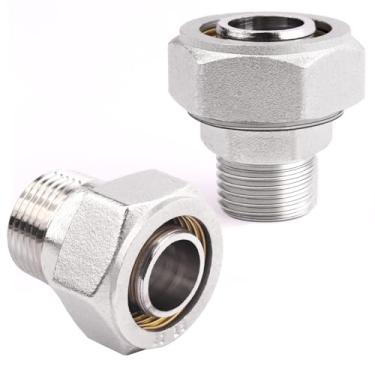 Imagem de LSTOPGO Conexões de tubulação de ar reto, tubulação de 3/10.2 cm x 1/5.1 cm macho NPT roscas adaptadoras, latão niquelado para loja de garagem, sistema de tubulação de linha de ar comprimido, pacote