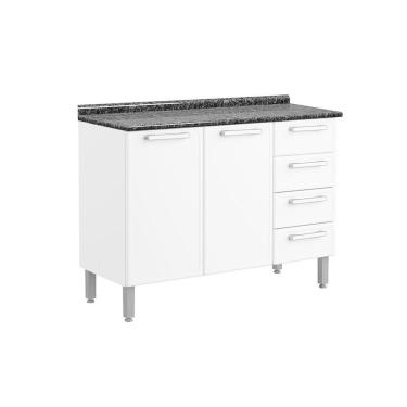 Imagem de Gabinete Para Pia Cozinha Balcão Com Tampo Gourmet Com 2 Portas E 4 Gavetas 120cm Branco Bertolini