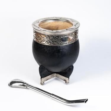 Imagem de Generic Cabaça de Erva Mate com Bombilla de Aço Inoxidável - Cabaça Mate Artesanal, Copo Mate Beber, Cabaça de Abóbora Mate, Conjunto de Erva Mate, Argentina, Imperial Premium (Preto I), Grande