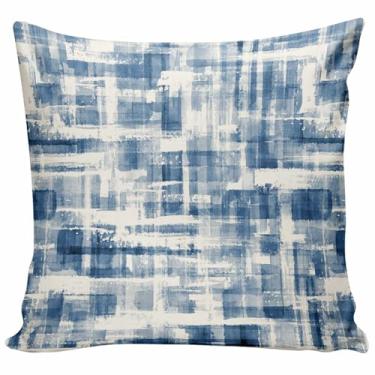Imagem de YaoChong Capa de almofada de arte azul e branca 45,7 x 45,7 cm, capa de almofada decorativa para casa de fazenda, capa de almofada de sofá