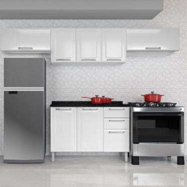 Imagem de Conjunto Cozinha Itatiaia Tarsila com Armários Aéreos 5 Portas e Balcão 3 Portas e 2 Gavetas Branco