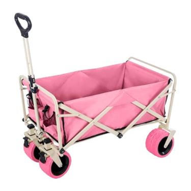 Imagem de carroça Carrinho de vagão com rodas dobrável, carrinho de jardim de acampamento com alça ajustável, vagão de praia com rodas grandes e mesa dobrável dobrável