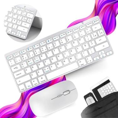 Imagem de Teclado e Mouse sem Fio Bluetooth, Genérico, Teclado para Celular, Notebook e Tablet, Compatível com iPad, ABNT2, Branco e Prata