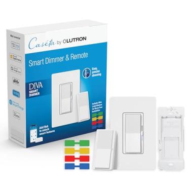 Imagem de Lutron Kit de 3 vias para interruptor divisor inteligente Diva com controle remoto Pico Paddle e adesivos de etiqueta de arame | Funciona com Alexa, Apple Home e Google Assistant (Necessário do Cubo) | DVRF-PKG1D-WH | Branco