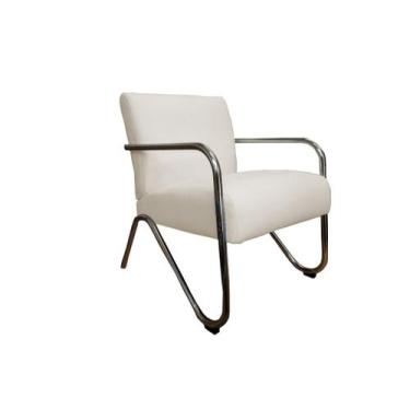 Imagem de Poltrona Decorativa Bela Couro Bege Braço Cromado Mz Decor - Mazzero D