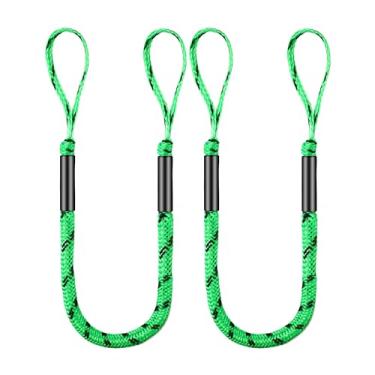 Imagem de 2 peças de linhas de doca elástica para barco, corda de amarração de 1,4 m para ancoragem se estende até 1,8 m, linha de amarração acessórios de barco cordas de ancoragem laços de doca PWC para barcos