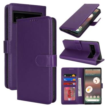 Imagem de SunYoo Capa carteira para Google Pixel 6a com suporte para cartão, capa carteira Pixel 6a para homens e mulheres, capa de telefone flip de couro à prova de choque com fivela magnética - roxa