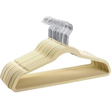 Imagem de Kit 50 Cabides de Veludo Ultra Fino Antideslizante Bege - Camppor