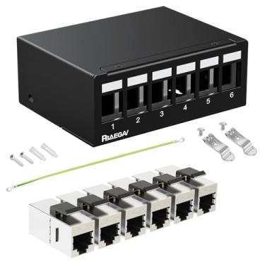 Imagem de PBAEGAV Patch Panel 6 portas com 6 peças Cat6A Keystone Jack blindado sem ferrugem e durável (1U 6Port Cat6A Keystone Jack blindado)