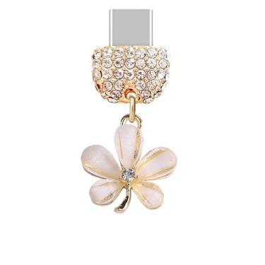 Imagem de ELISE & FONDA TP544 Tipo-C porta de carregamento cristal antipoeira pingente de celular pequena folha de bordo para iPhone 15/16/Samsung/OnePlus/Xiaomi/oppo telefones Android (branco), approx. 1.7 cm