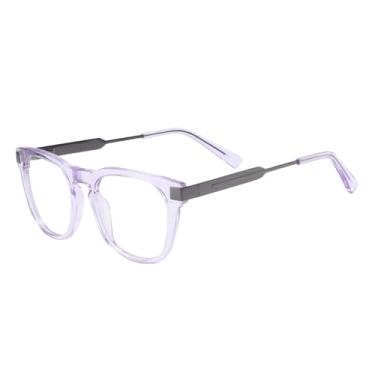 Imagem de JRLLFD Armação de óculos de acetato transparente com aro completo, retrô, redonda, masculina e feminina, com dobradiça de mola (tamanho único/ROXO)