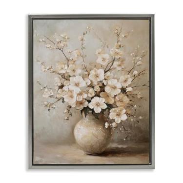 Imagem de Stupell Industries Design de arte de parede em tela emoldurada com flores de cerejeira em cerâmica cinza flutuante por Petal Prints Design, 43 x 53 cm