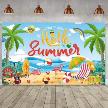 Imagem de LeDuo Decoração de festa havaiana Aloha, faixa de praia Luau de verão para fotografia de fundo para festa musical de aniversário, decoração temática tropical Tiki, 187 x 119 cm
