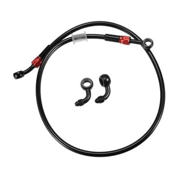 Imagem de REPAIROCK Mangueira de freio AN3 28 90 graus M10x1.0 linha de freio hidráulico mangueira de óleo encaixe de tubulação para quadriciclo motocicleta motocross 80 cm preto vermelho 1 conjunto de peças de