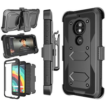 Imagem de Njjex Capa para Moto E5 Play, para Motorola E5 Cruise/Moto E5 GO, clipe de coldre [Nbeck] Protetor de tela integrado resistente, com trava giratória, clipe de cinto, suporte, capa rígida [preta]