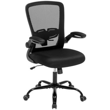Imagem de Cadeira de mesa para computador de escritório, cadeira de escritório executiva ergonômica com malha, suporte lombar ajustável, rolamento giratório para casa, quarto, estudo, estudantes, adultos, preta