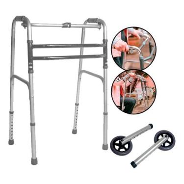 Imagem de Andador Aluminio Idoso Dobrável Até 130kg 3 Barras Com Rodas - Hidroli