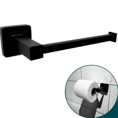 Imagem de Porta Papel Higiênico Preto Fosco Papeleira Banheiro Metal Inox Suport