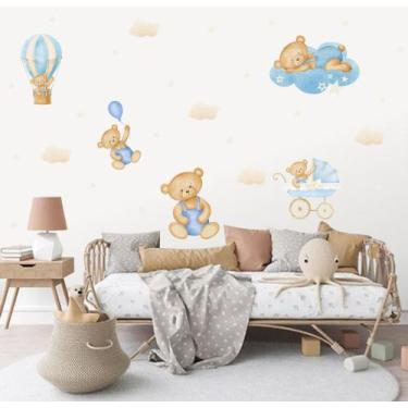 Imagem de Adesivo de Parede Ursinho Balão Aquarela Carrinho de Bebê - Adesivos K