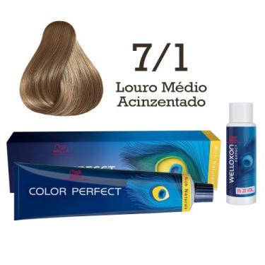 Imagem de Coloração Color Perfect 7/1 Louro Médio Acinzentado + Oxi 20 Welloxon 