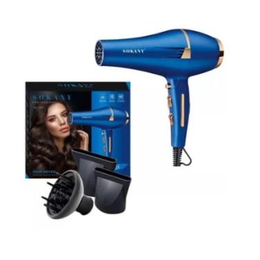 Imagem de Secador de Cabelo Profissional, 2 Velocidades, Azul, com Difusor e Bicos Direcionadores (220)