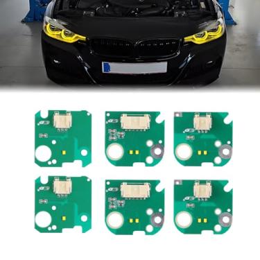 Imagem de 6 peças de placas LED amarelas DRL Angel Eyes compatíveis com F30 LCI 3 Series 330i 340i 320 2016 2017 2018 Módulo de LED substitui # 63117419610 63117419615 - para lados dianteiro esquerdo e direito