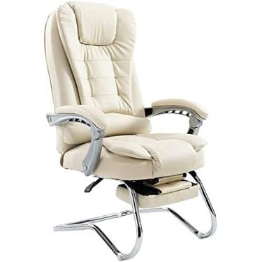 Imagem de Cadeira de mesa de jogos de couro PU com encosto alto com arco para os pés reclinável cadeira de escritório de corrida ergonômica Beacapacity: 150 kg bege (cor: bege)