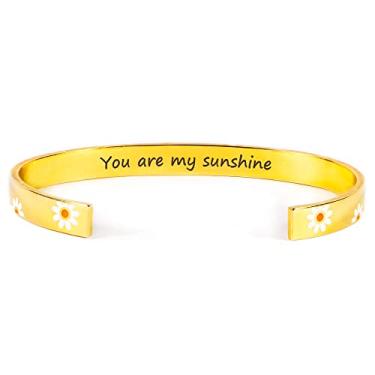 Imagem de História joias pulseiras inspiradoras para mulheres presentes para meninas adolescentes margarida girassol punho pulseira presentes para sua mãe, filha, amigos, irmãs, mantra gravado aniversário, joias de Natal, Metal não precioso, Sem pedras preciosas