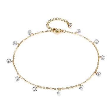 Imagem de MYEARS Tornozeleira feminina de ouro com pingente delicado corrente de pé banhada a ouro 14 K verão praia simples linda joia presente, Metal, Zircônia cúbica,