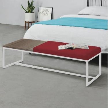 Imagem de Calçadeira Recamier Londres 160cm Industrial Branco Suede Vermelho Tampo Quadrado mdf Madeira - Ahz Móveis