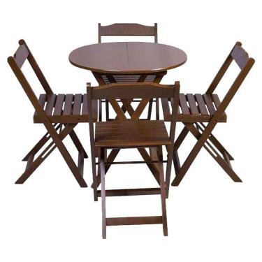 Imagem de Jogo De Mesa Dobravel Com 4 Cadeiras Tampo Redondo 70X70 Imbuia - Marrom