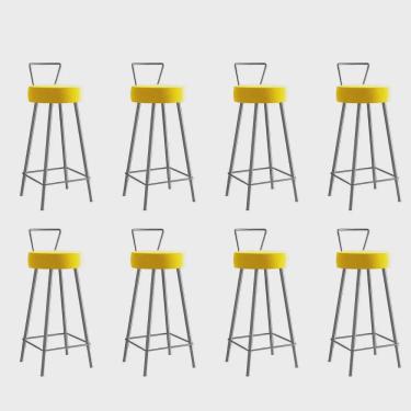 Imagem de Kit 08 Banqueta Alta Com Encosto Tais Eiffel Cozinha Bar Bistrô Ferro Prata Corino Amarelo - Ahz Móveis