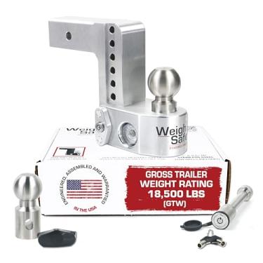Imagem de Weigh Safe Suporte de bola de engate de reboque ajustável - engate de queda de 15 cm para receptor de 6,3 cm com conjunto de trava semelhante com chave de 2 peças, engate de reboque de alumínio
