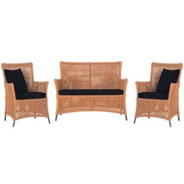 Imagem de Jogo Sofá e 2 Poltronas de Área Igapó Alumínio Pintura Preta Corda Náutica Estofado 12 Trama