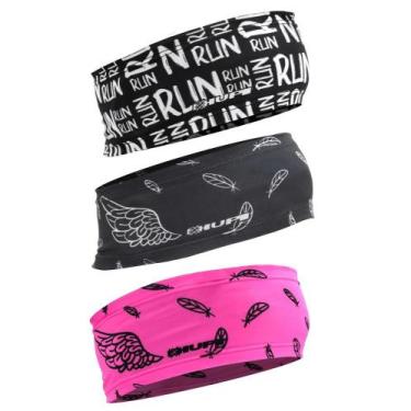 Imagem de Kit com 3 Testeira Headband Faixa de Cabeça Hupi Run Asas, Preto, Rosa