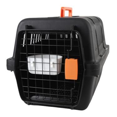 Imagem de Gaiola de Cachorro, Isolamento Grade de Plástico Canis Portador de Animais de Estimação Rolando a Companhia Aérea de Arame Aprovada por Uma Caixa de Cachorro para Pequenos (BLACK)