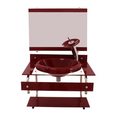 Imagem de Gabinete De Vidro 60Cm Inox + Torneira Ibiza Vermelho