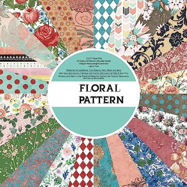 Imagem de GLKTOPO Papel de scrapbook dupla face, 30,5 x 30,5 cm, pacote de recortes com estampa floral, fundo impresso premium pesado, decoração temática de cartões, artesanato para projetos de arte - 24