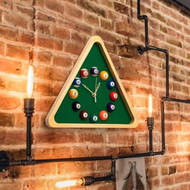 Imagem de Landical Relógio grande de bilhar bola de bilhar, triângulo, mesa de bilhar, relógio de parede com moldura de madeira maciça, jogo de sinuca para bilhar, piscina, sala de jogos