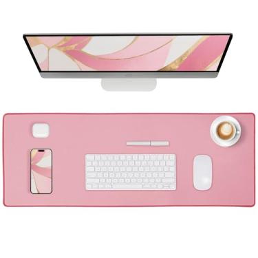 Imagem de ALOANES Mouse pad à prova d'água com borda costurada durável, teclado grande para jogos, base de borracha antiderrapante, tapete de mesa estendido para jogadores, escritório e casa, mousepad rosa