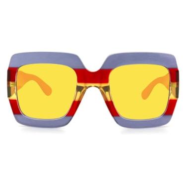 Imagem de STORYCOAST Óculos de sol quadrados grandes femininos retrô óculos de sol luxuosos grandes proteção UV400 S0178, (0178) Vermelho/Amarelo, Oversize