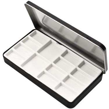 Imagem de MOTOFITOOL Paleta de aquarela de viagem, paleta de cerâmica portátil com 14 poços, paleta de aquarela com tampa, caixa de tinta metálica vazia com paletas de porcelana (caixa preta com esponja)