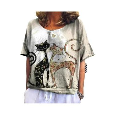 Imagem de Camiseta Feminina Plus Size com Estampa 3D de Gato Kawaii - Estilo Har