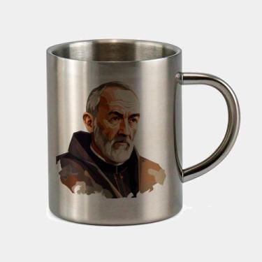 Imagem de Caneca de Inox Premium Prateada 400ml Santo Padre Pio Igreja Catolica 