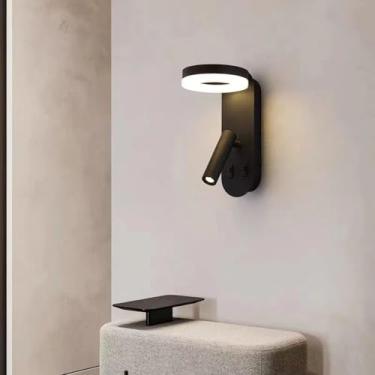 Imagem de Lâmpada LED de parede interna com 2 interruptores liga/desliga, arandela giratória de 350°, luz de parede dupla, abajur de acrílico, luz de leitura, holofotes modernos de leitura de cabeceira ao lado