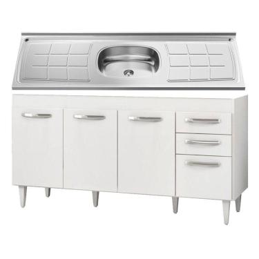 Imagem de Balcão Gabinete áustria E Pia Inox 160cm 4 Portas - Lumil Móveis Branco