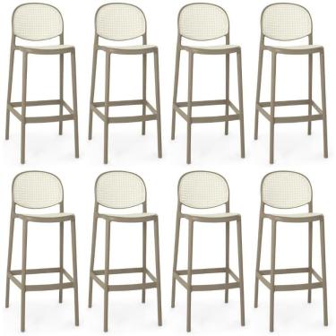 Imagem de Kit 8 Banqueta Alta Com Encosto Roma Em Polipropileno - Branco/cinza Escuro