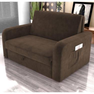 Imagem de Sofá Cama Com Baú 2 Lugares Harry Veludo Marrom