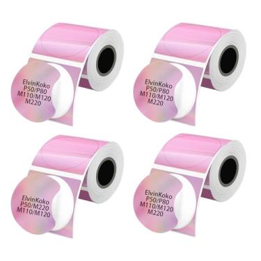 Imagem de 4 rolos M110 etiquetas térmicas redondas 1,96 (50 mm) à prova d'água papel a laser para etiquetas P50 M108 M220 fitas rosa